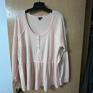 long sleeve waffle knit peplum top